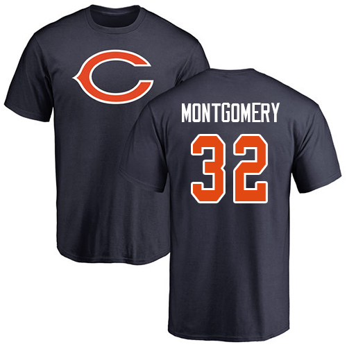Chicago Bears Men Navy Blue David Montgomery Name and Number Logo NFL Football #32 T Shirt